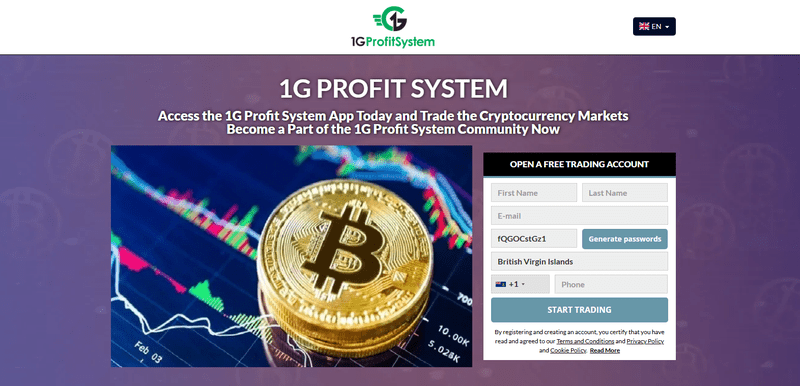 1G Profit System Homepage Screenshot