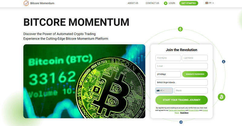 Bitcore Momentum Homepage Screenshot