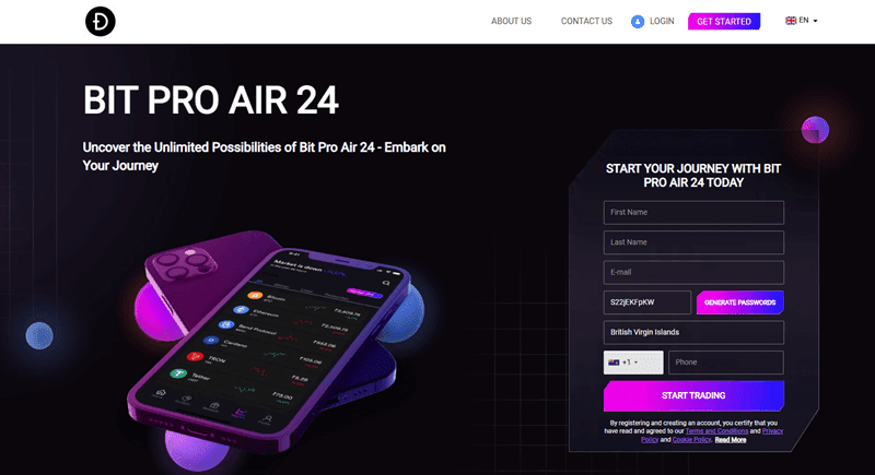 Bit Pro Air 24 Homepage Screenshot