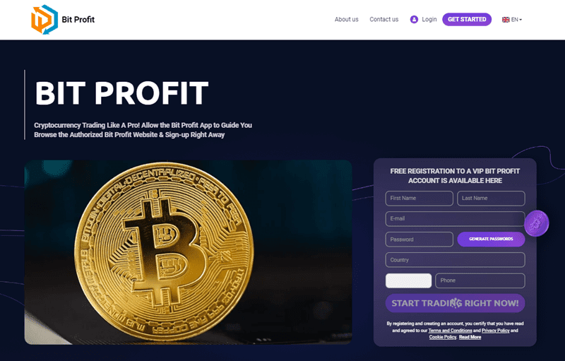 Bit Profit App Homepage Screenshot