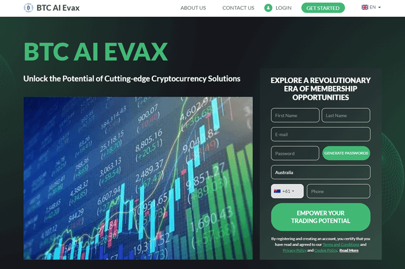 BTC AI Evax Homepage Screenshot