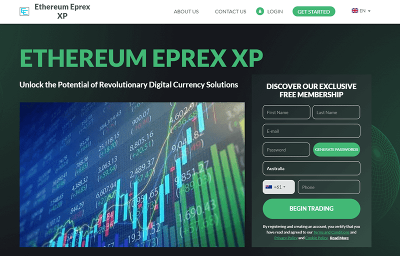 Ethereum Eprex Homepage Screenshot