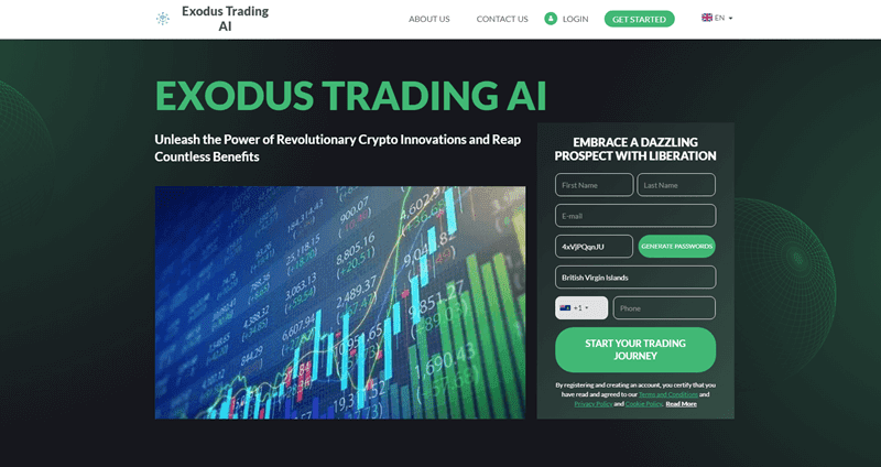 Exodus Trading AI Homepage Screenshot