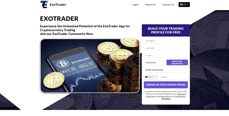 ExoTrader Homepage Screenshot