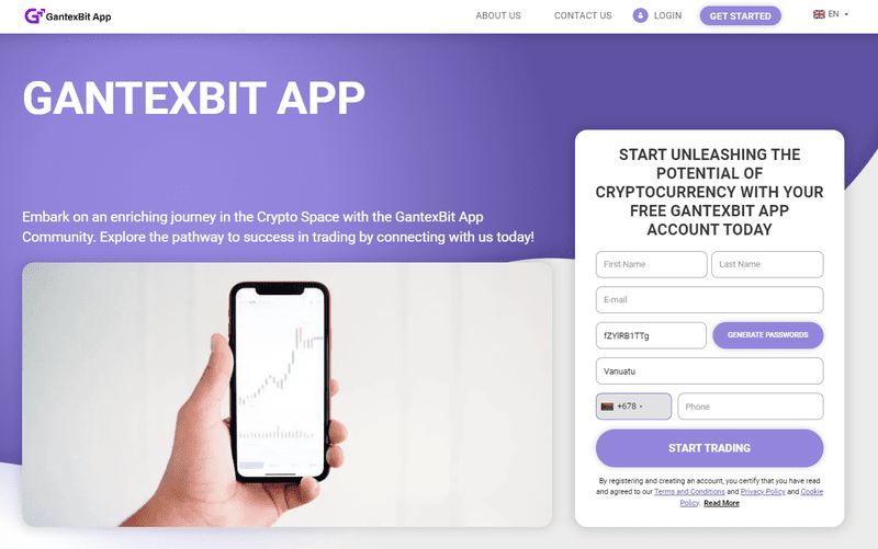 GantexBit App Homepage Screenshot