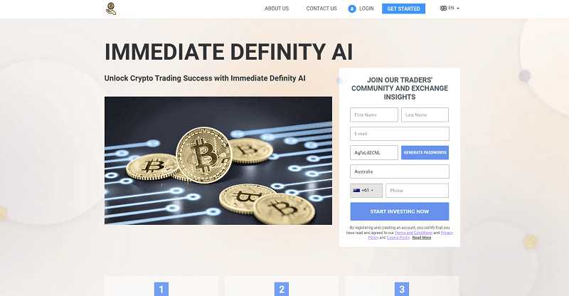 Immediate Definity AI Homepage Screenshot