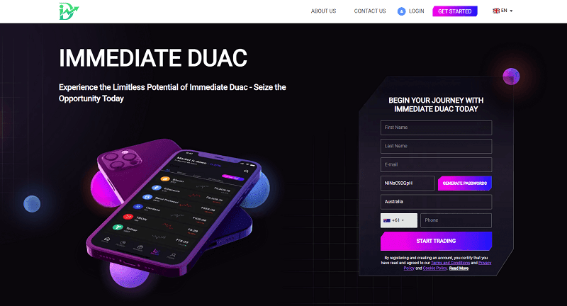 Immediate Duac Homepage Screenshot