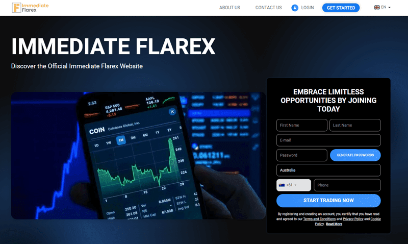 Immediate Flarex Homepage Screenshot