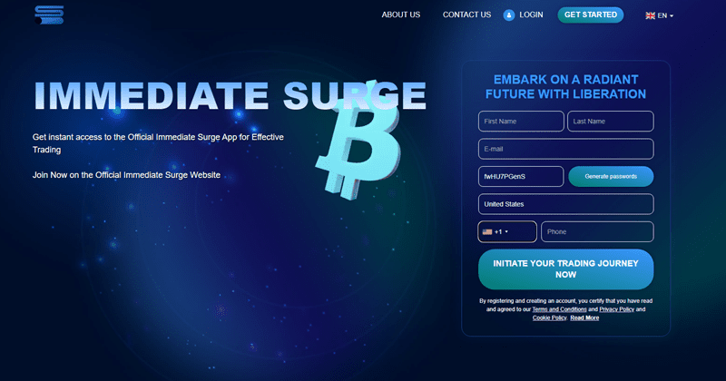 Immediate Surge Homepage Screenshot