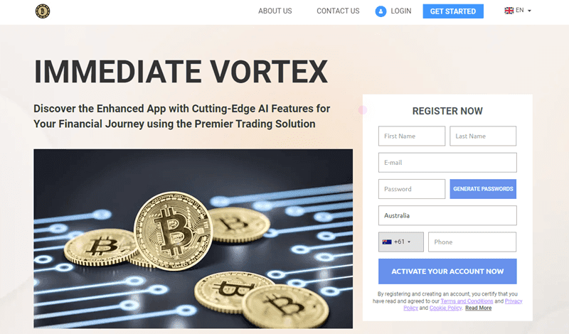 Immediate Vortex Homepage Screenshot