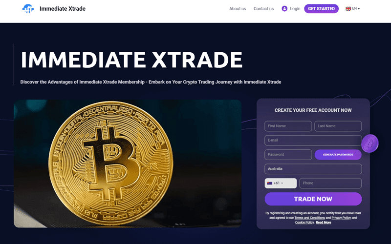 Immediate Xtrade Homepage Screenshot