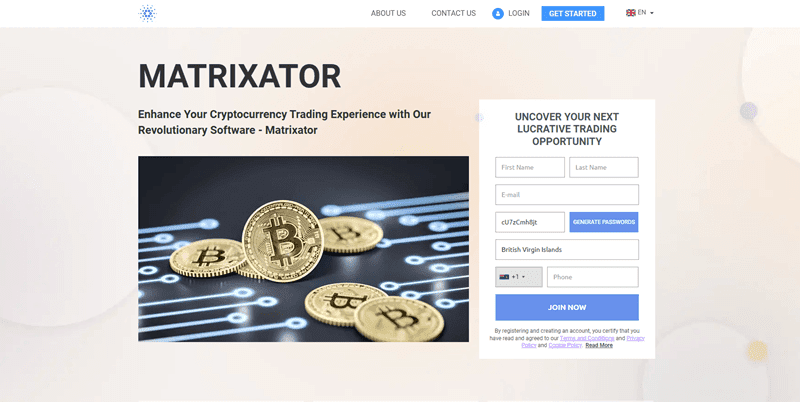 Matrixator Homepage Screenshot