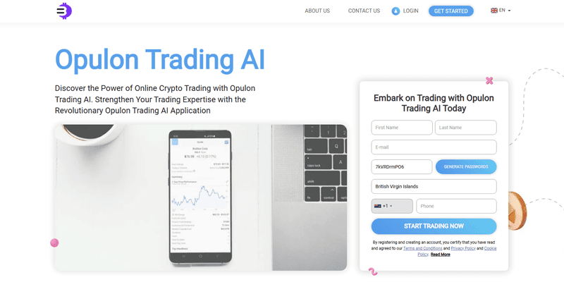 Opulon Trading AI Homepage Screenshot