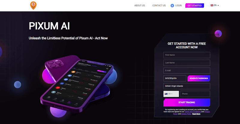 Pixum AI Homepage Screenshot