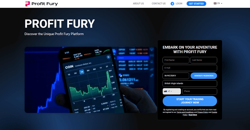 Profit Fury Homepage Screenshot