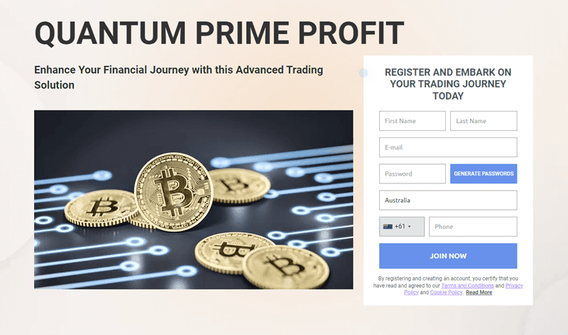 Quantum Prime Profit Homepage Screenshot