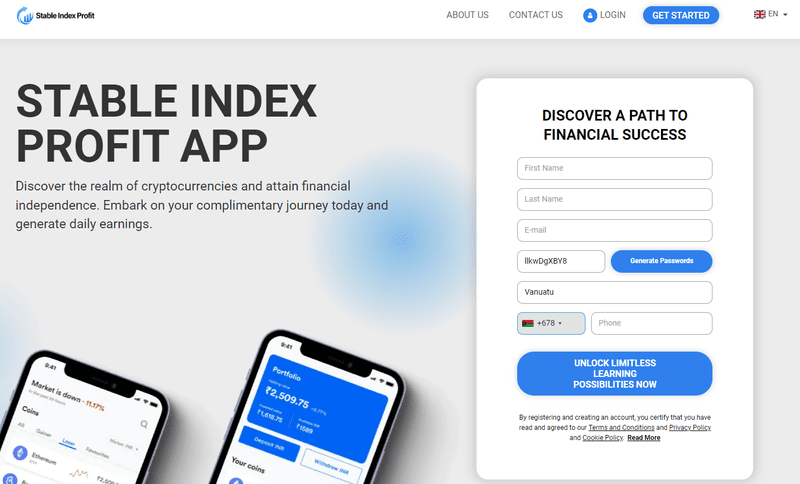 Stable Index Profit Homepage Screenshot