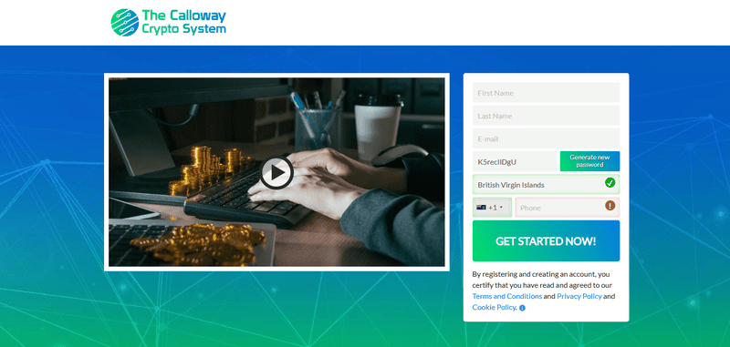 The Calloway Crypto System Homepage Screenshot