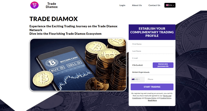 Trade Diamox Homepage Screenshot