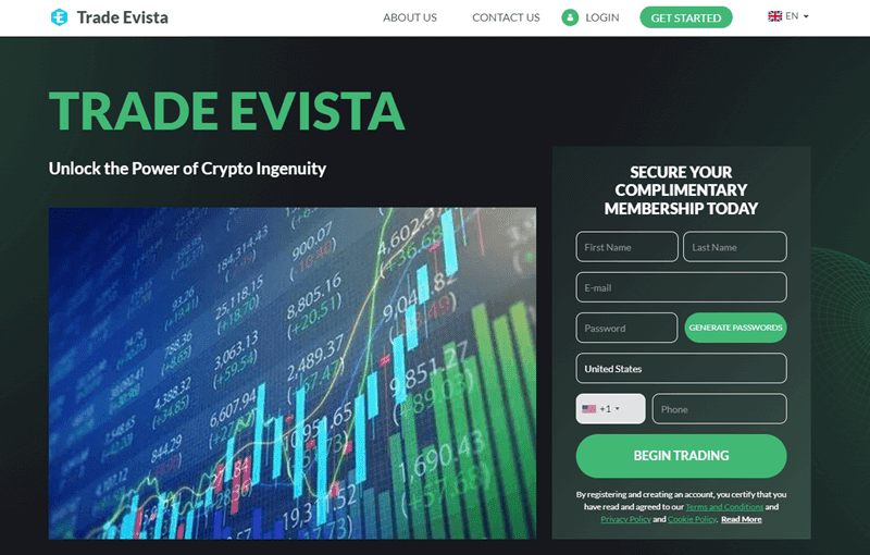 Trade Evista Homepage Screenshot