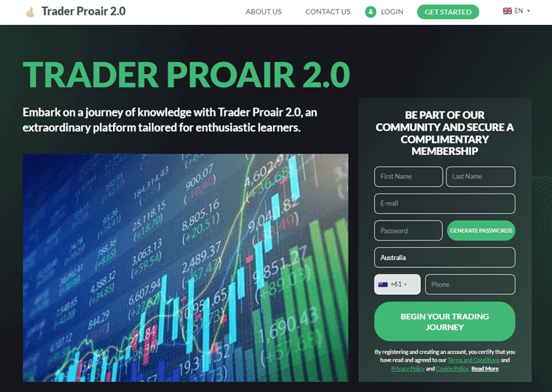 Trader Proair Homepage Screenshot