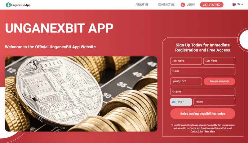 UnganexBit App Homepage Screenshot
