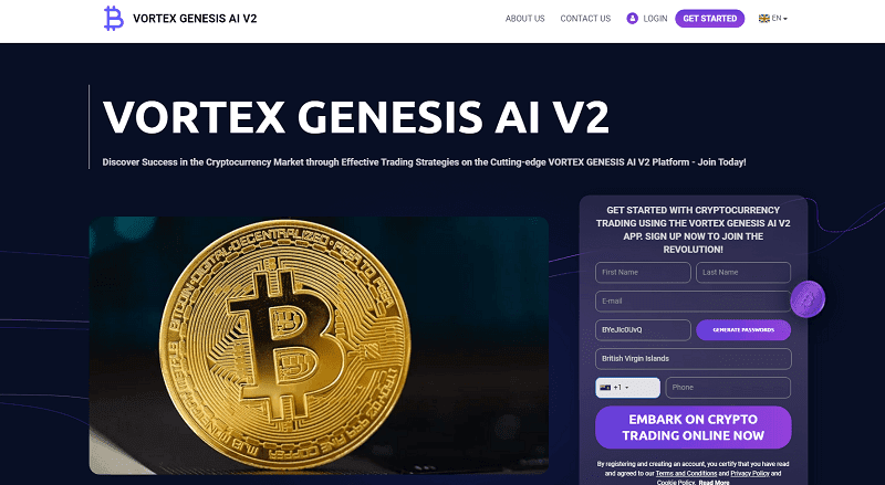 Vortex Genesis AI Homepage Screenshot