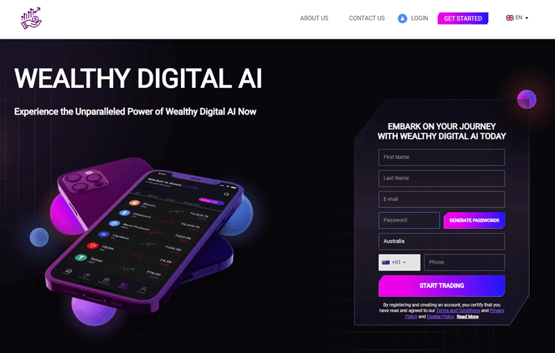 Wealthy Digital AI Homepage Screenshot